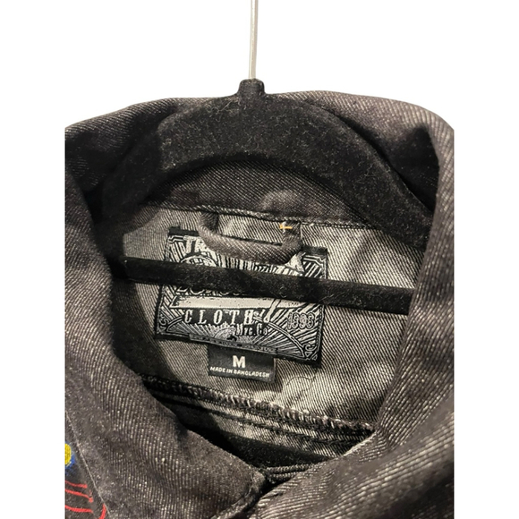 Brooklyn Cloth Graphic Design Black Denim Jacket Size Medium Casual Jean Trippy - Picture 3 of 9